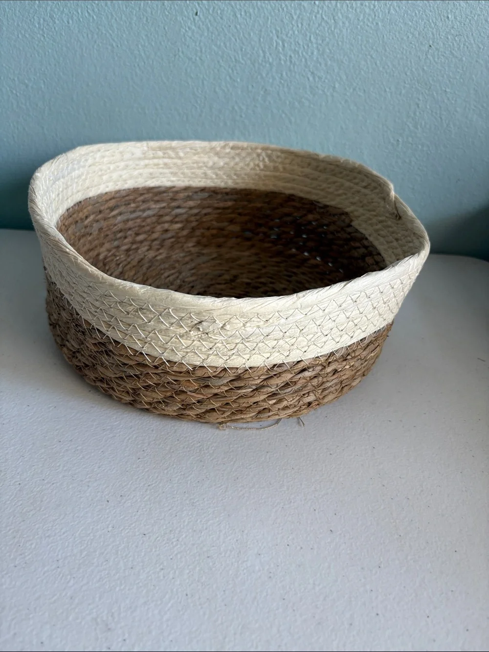 Handwoven Natural Seagrass and Cream Woven Fruit Storage Basket